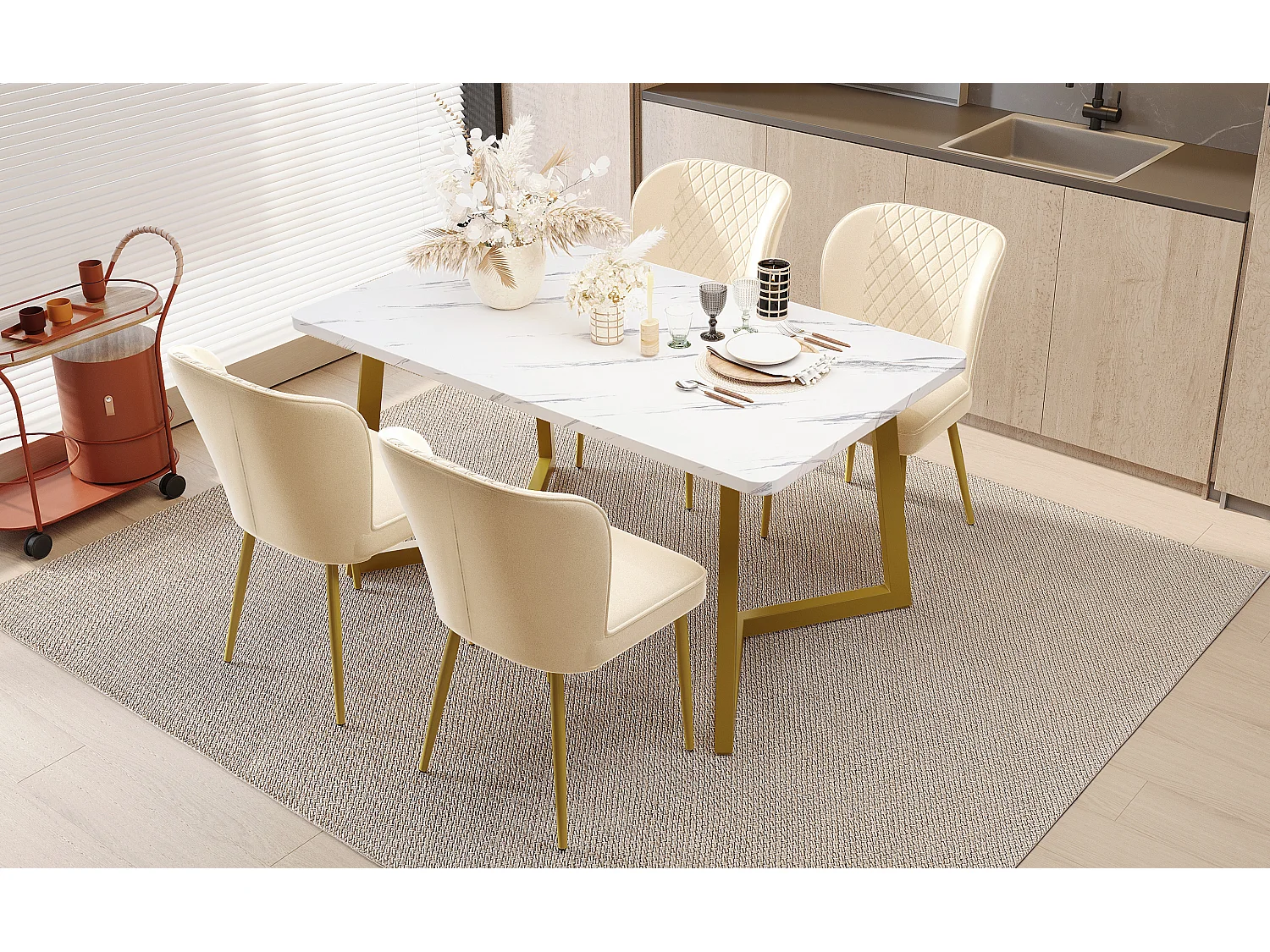 Chaise salle à manger velluto beige dossier haut ergonomique assise mousse cadre métal doré 47x43x86 cm lotto di 4