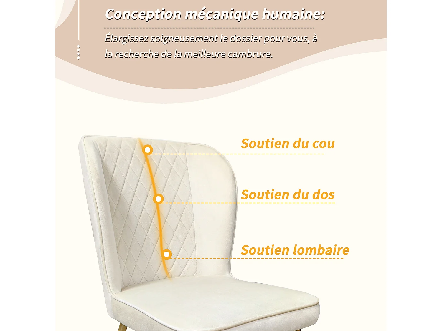 Chaise salle à manger velluto beige dossier haut ergonomique assise mousse cadre métal doré 47x43x86 cm lotto di 4