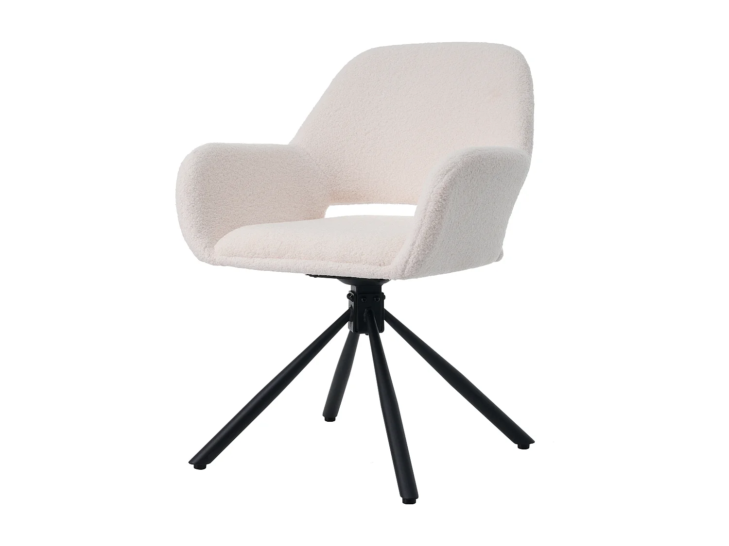 Cadeira de jantar giratória em tecido Sherpa com braços, design moderno, branca, conjunto com 2