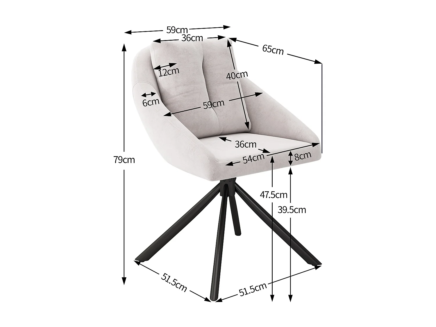 Cadeira giratória de veludo bege, cadeira de jantar confortável, design moderno e ergonômico, cinza, conjunto com 4