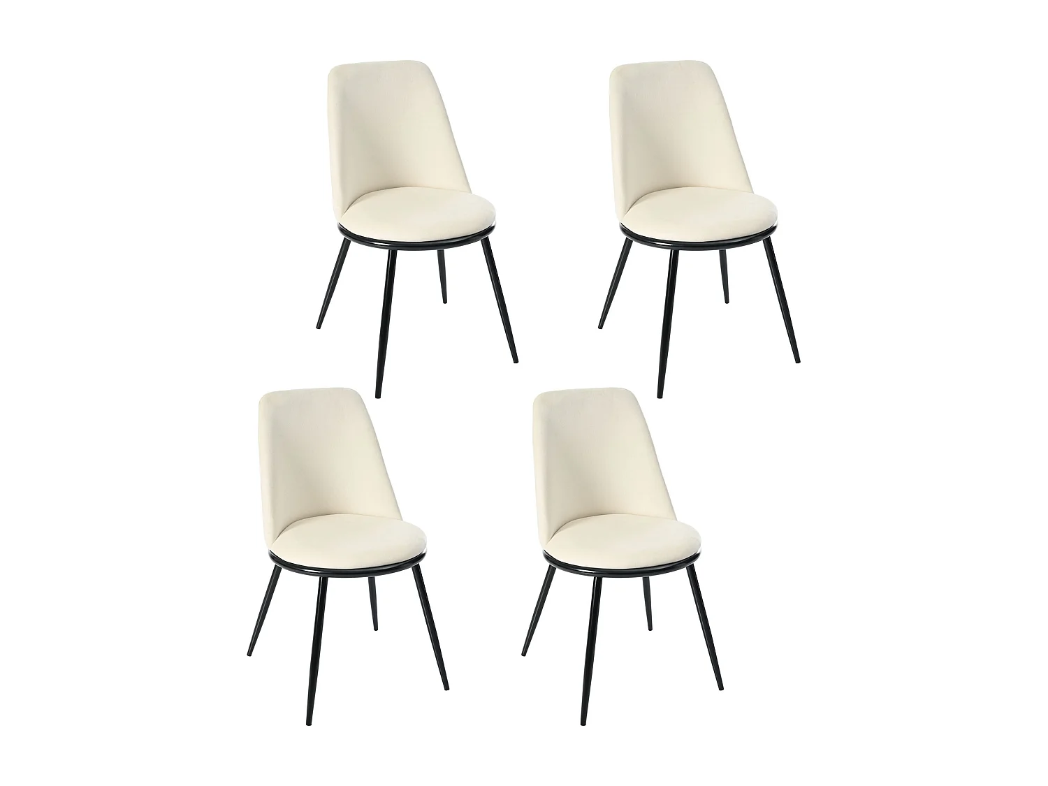 Chaise En Velours Avec Dossier Rond, Cadre En Métal, Lot De 4 Chaises Couleur Beige