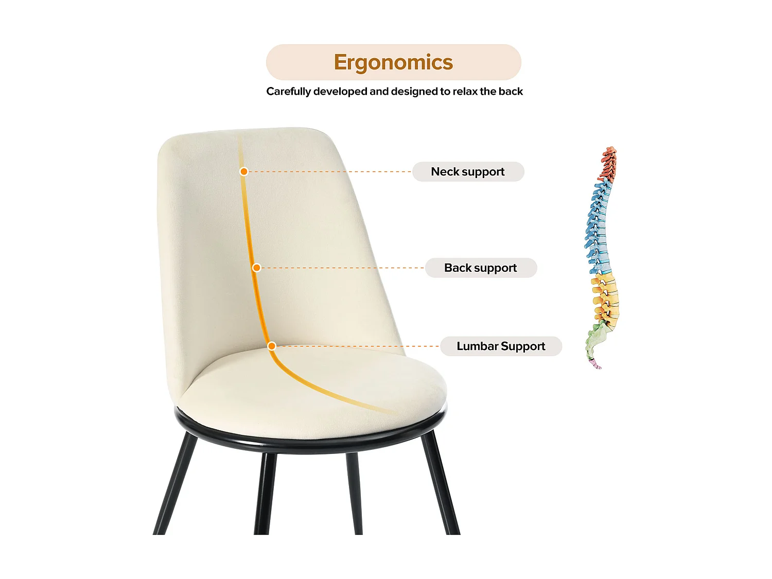 Chaise En Velours Avec Dossier Rond, Cadre En Métal, Lot De 4 Chaises Couleur Beige