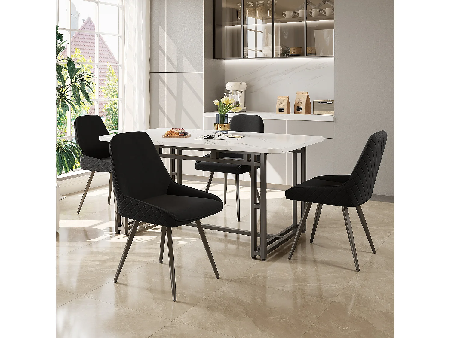 Chaises De Salle à Manger Avec Dossier (set De 4), Chaise De Cuisine, Noire