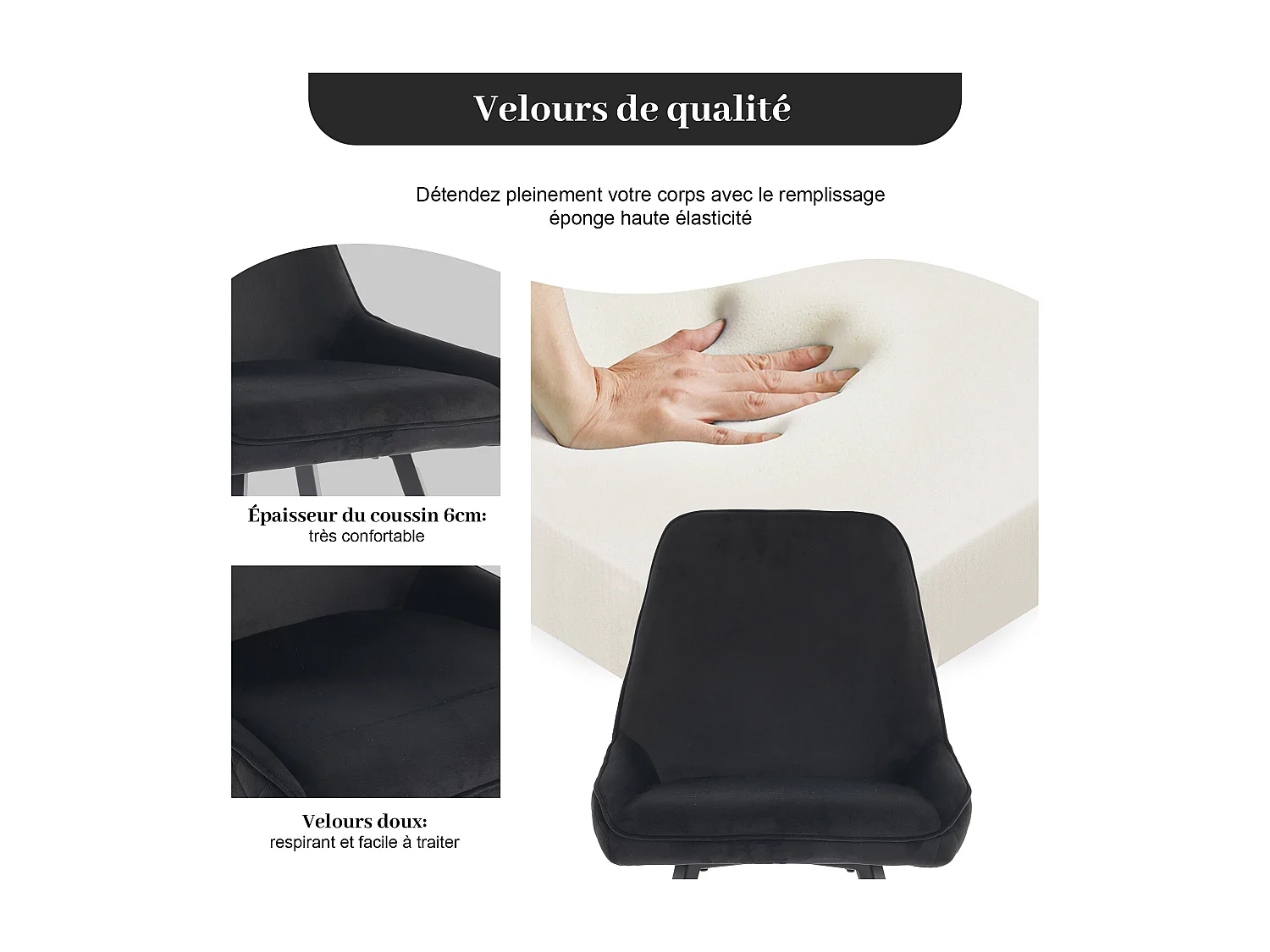 Chaises De Salle à Manger Avec Dossier (set De 4), Chaise De Cuisine, Noire