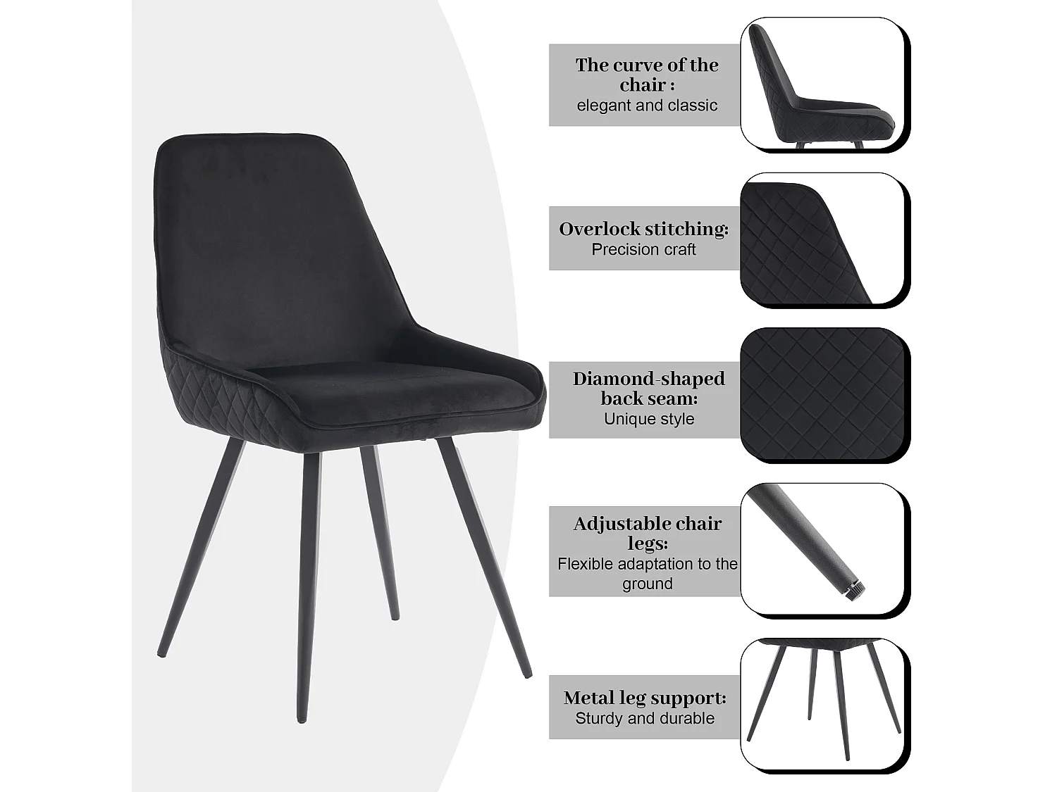 Chaises De Salle à Manger Avec Dossier (set De 4), Chaise De Cuisine, Noire