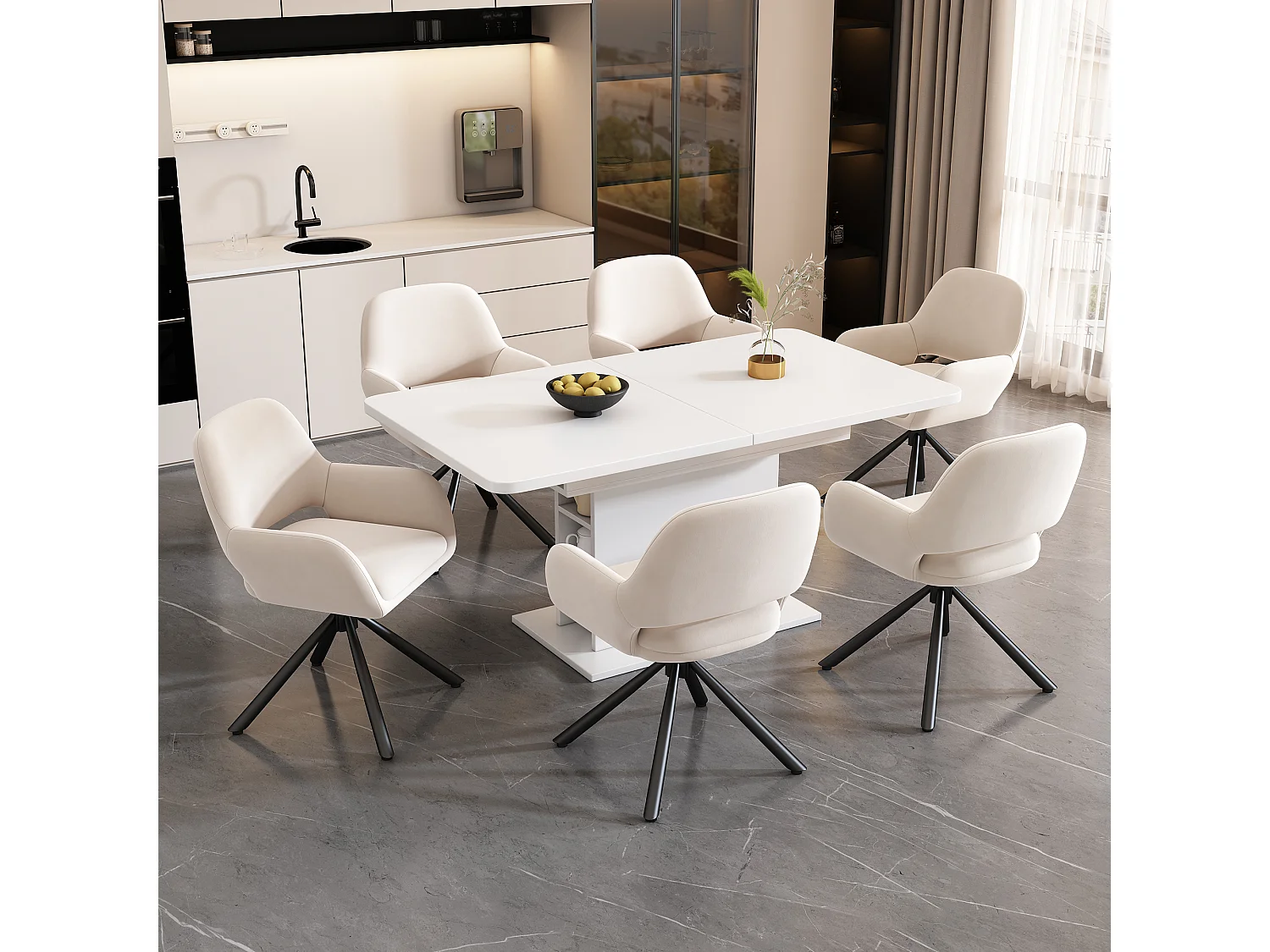 Chaise De Salle à Manger Pivotante, Velours, 2 Pièces, Avec Accoudoirs, Beige