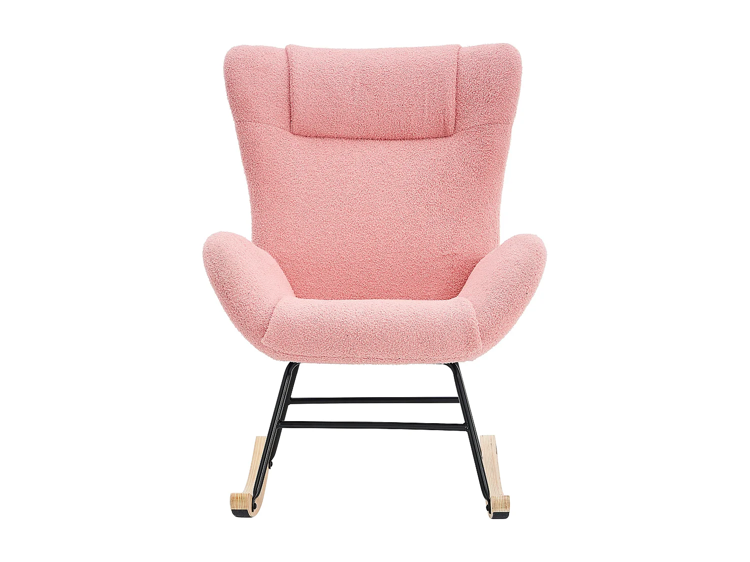 Cadeira de balanço em tecido Teddy, rosa, com braços e encosto ergonômico