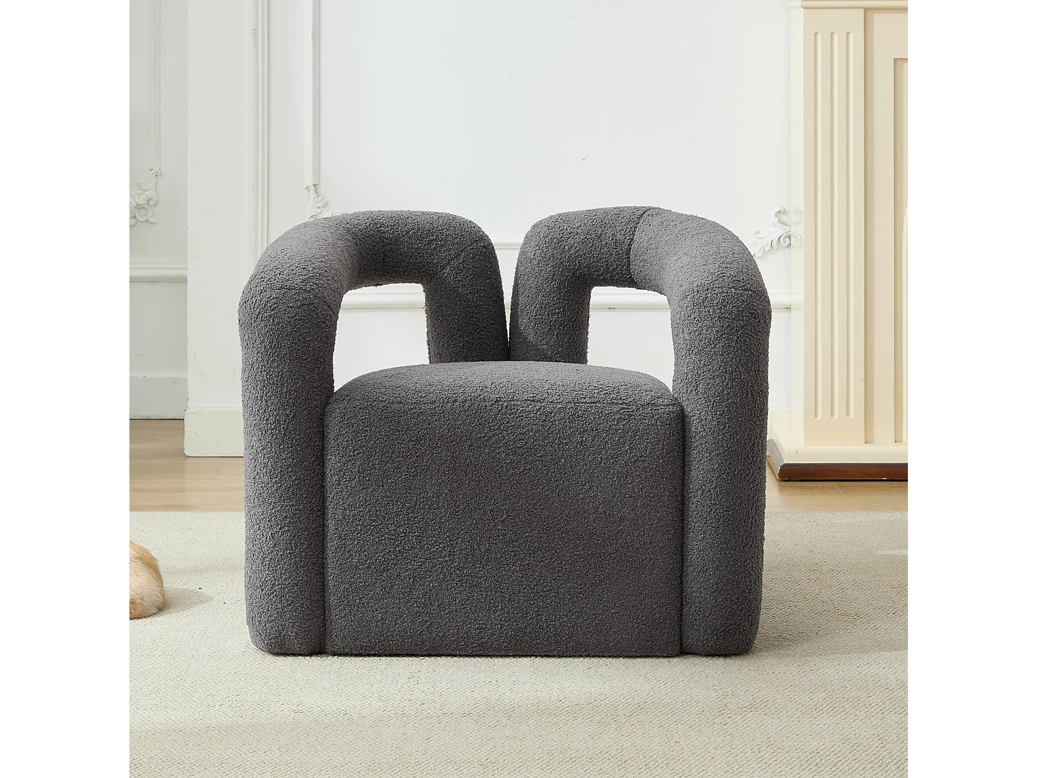 Chaise moderne avec accoudoirs en peluche - 75 x 57 x 60 cm - Gris