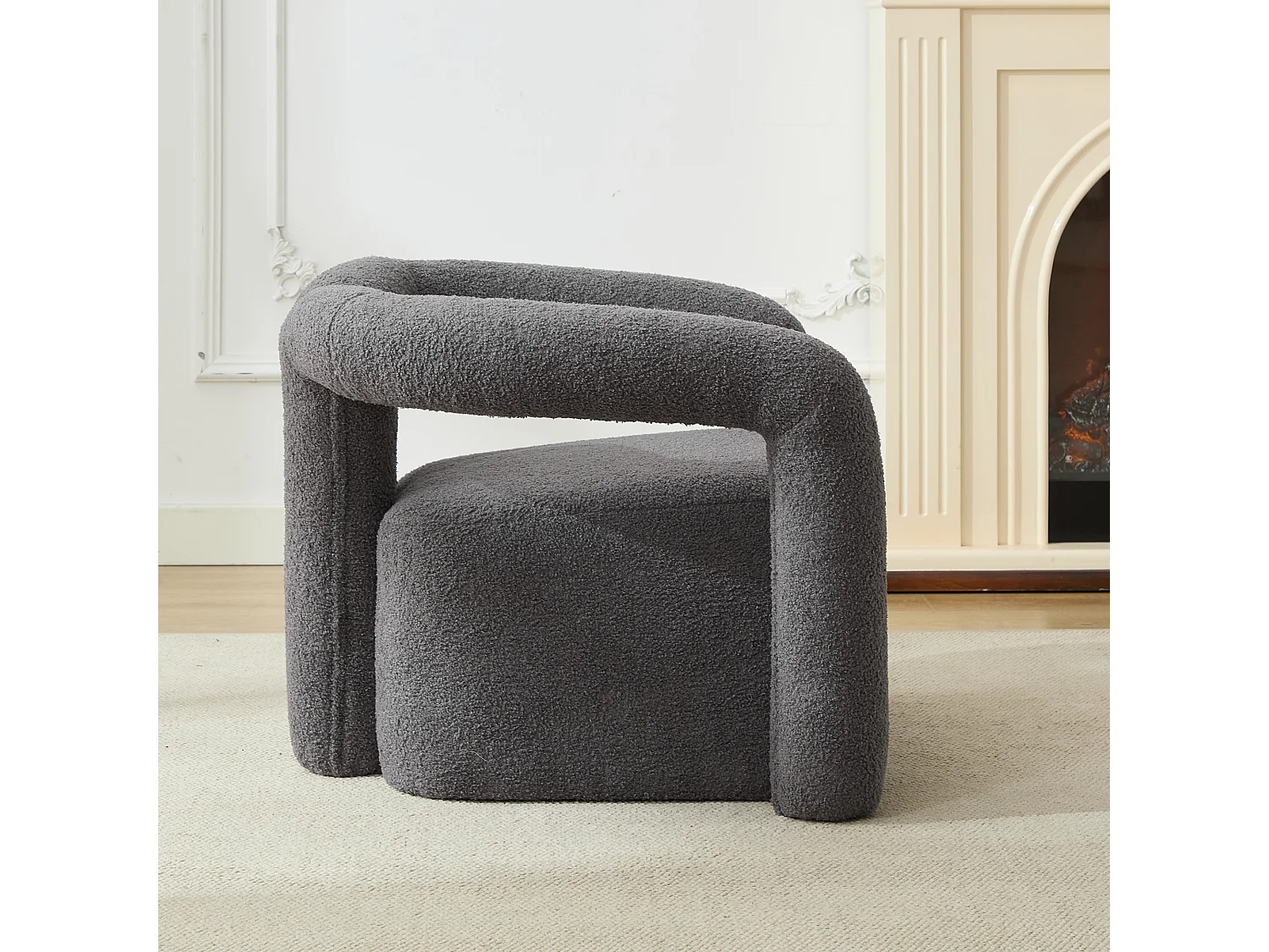 Chaise moderne avec accoudoirs en peluche - 75 x 57 x 60 cm - Gris