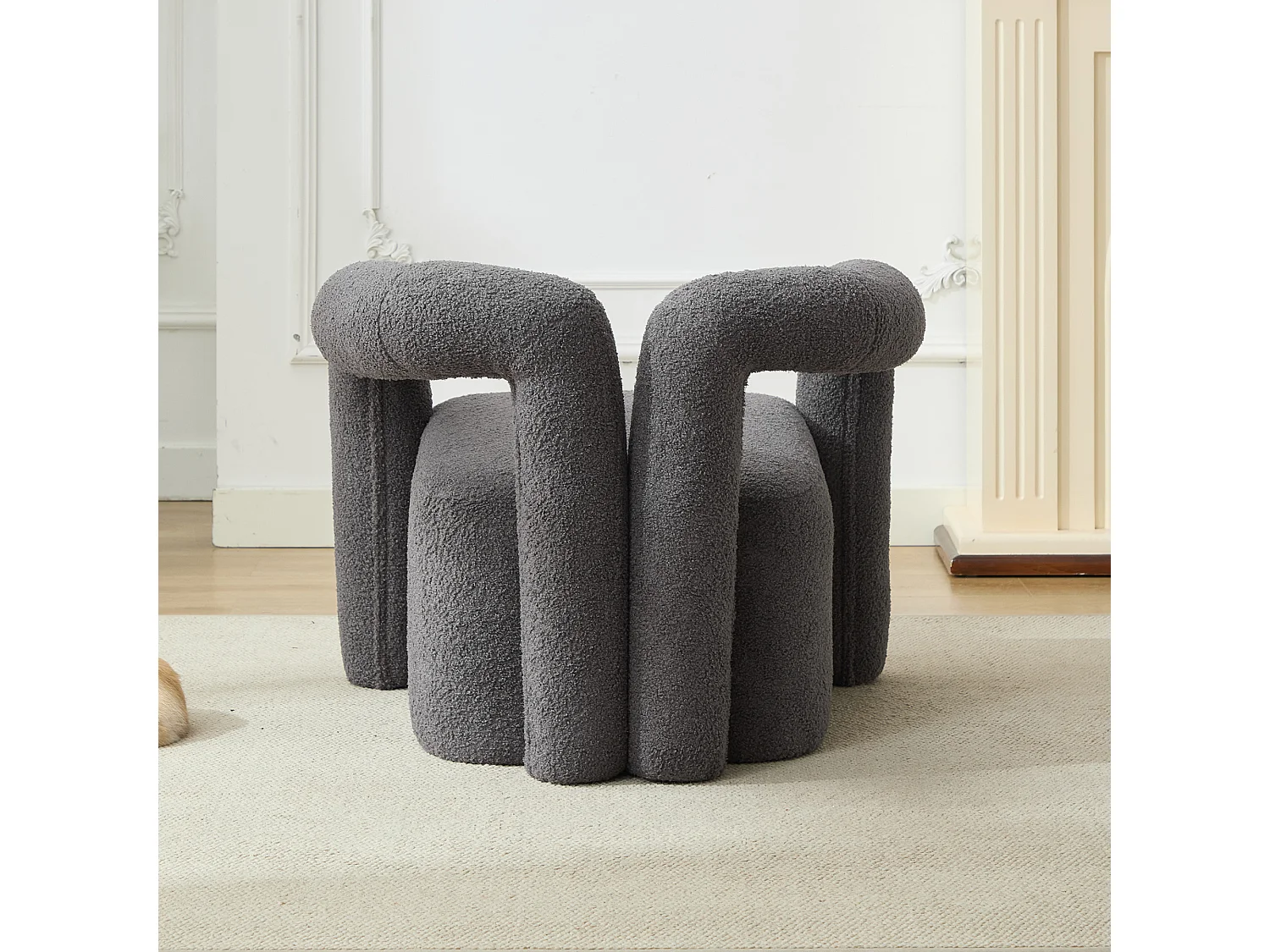 Chaise moderne avec accoudoirs en peluche - 75 x 57 x 60 cm - Gris