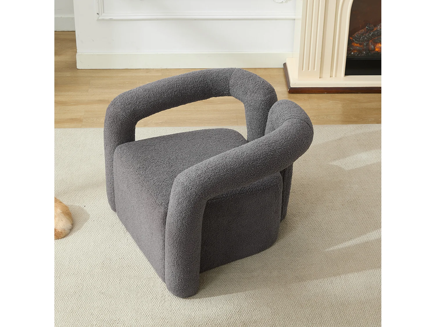 Chaise moderne avec accoudoirs en peluche - 75 x 57 x 60 cm - Gris