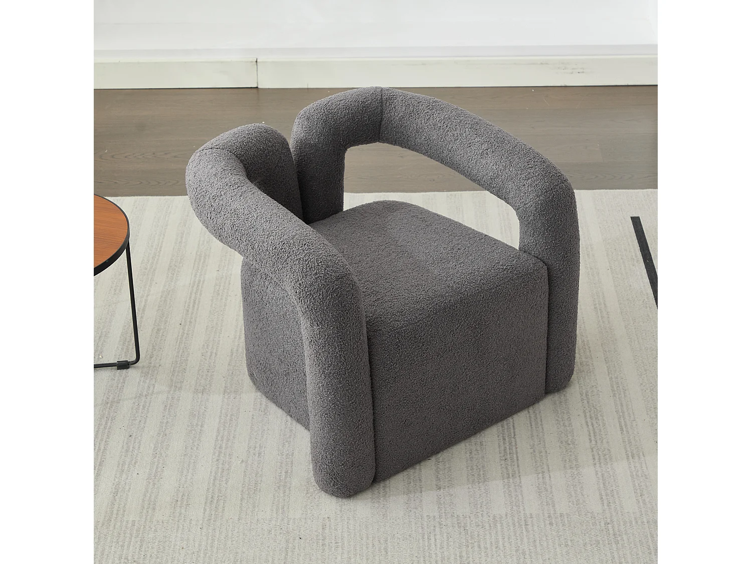 Chaise moderne avec accoudoirs en peluche - 75 x 57 x 60 cm - Gris
