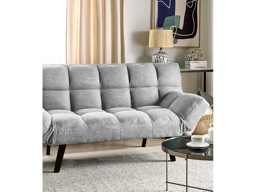 Sofá cama click-clack de 45-86x81-181x111-181 cm de tela en color gris y patas negras Beka