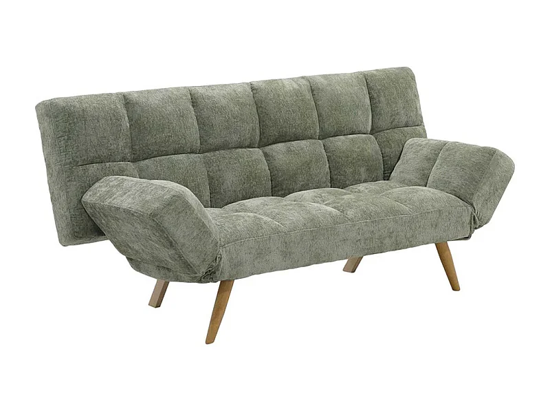 Sofá cama click-clack de 45-86x81-181x111-181 cm de tela en color verde y patas beige Beka
