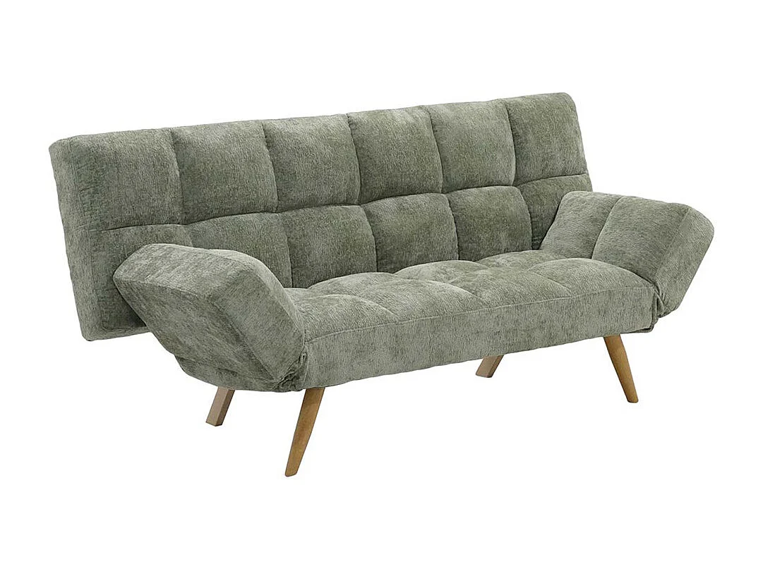 Sofá cama click-clack de 45-86x81-181x111-181 cm de tela en color verde y patas beige Beka
