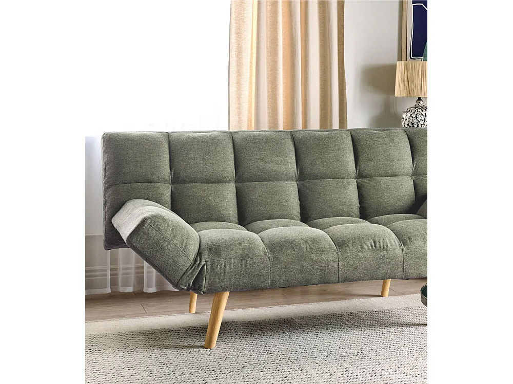 Sofá cama click-clack de 45-86x81-181x111-181 cm de tela en color verde y patas beige Beka