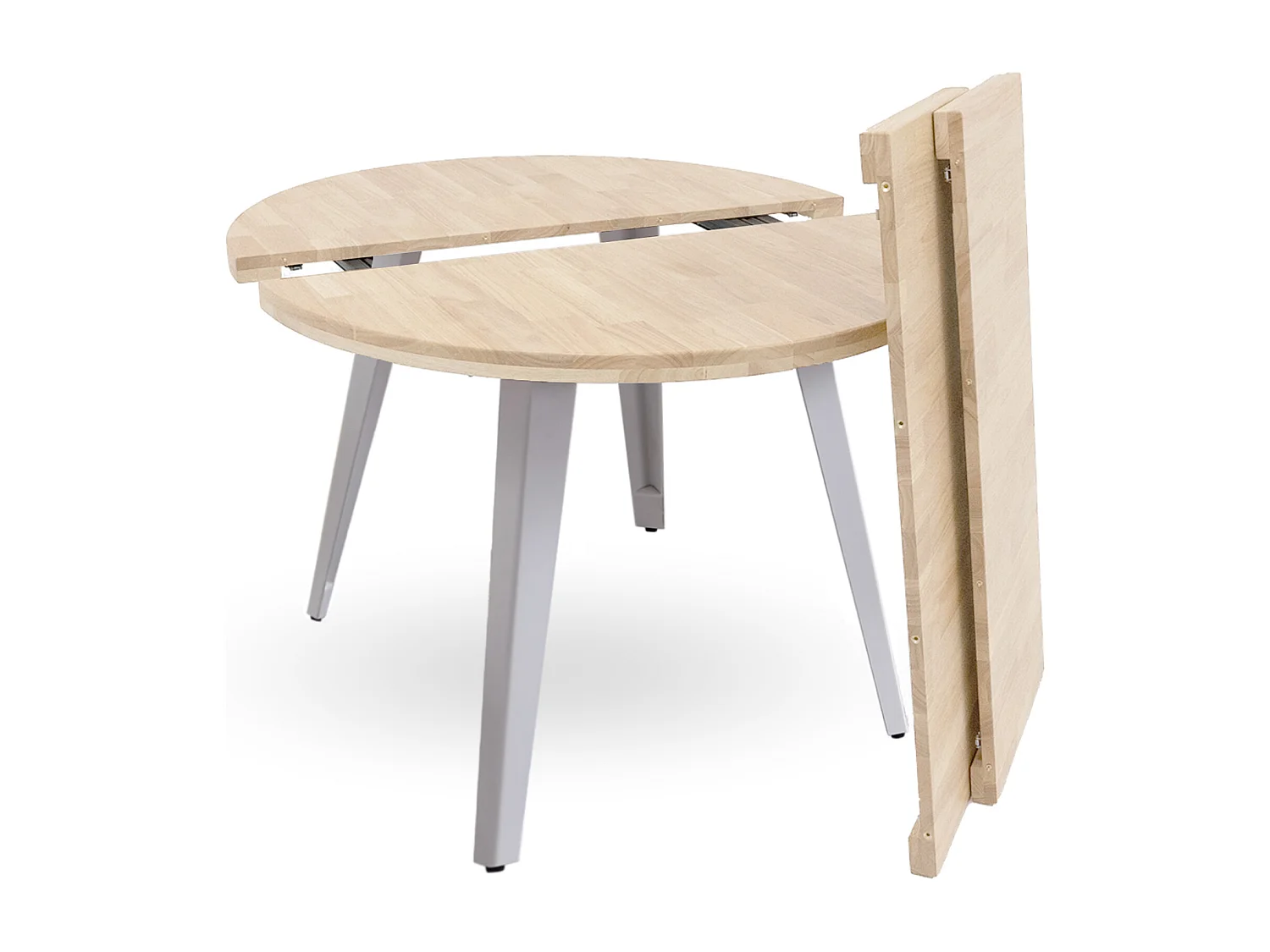 Mesa redonda extensible de 74x100-140-180x100 cm con sobre de roble y patas blancas Bergi