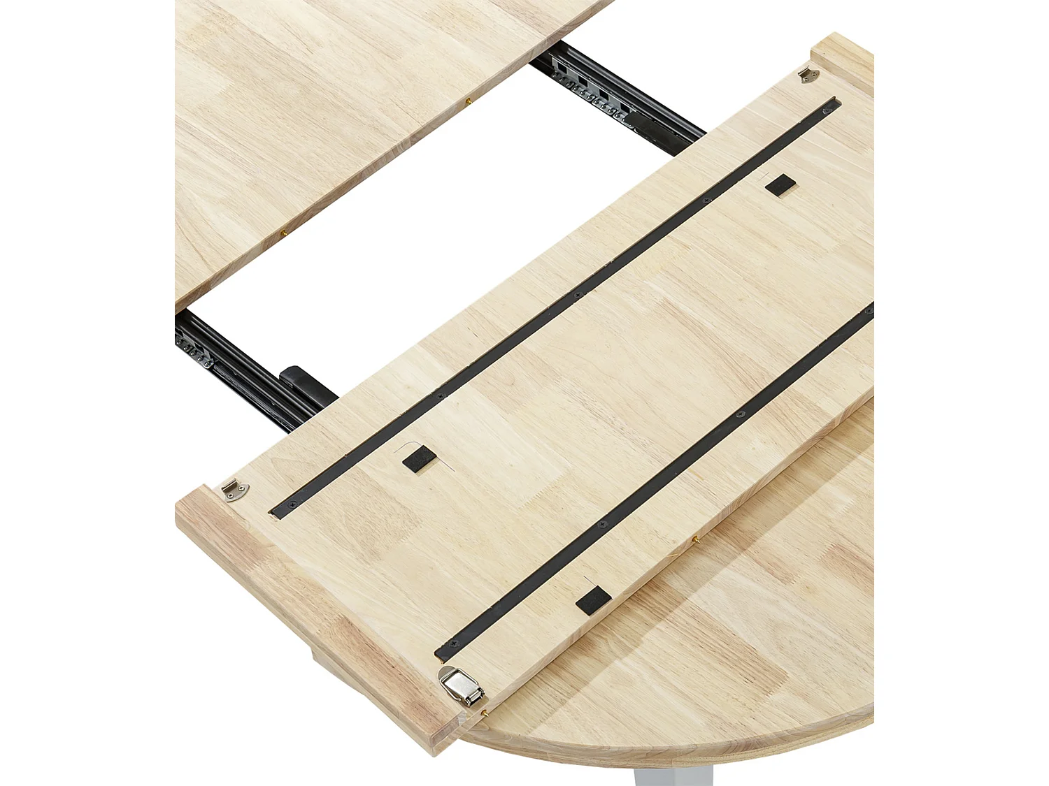 Mesa redonda extensible de 74x100-140-180x100 cm con sobre de roble y patas blancas Bergi