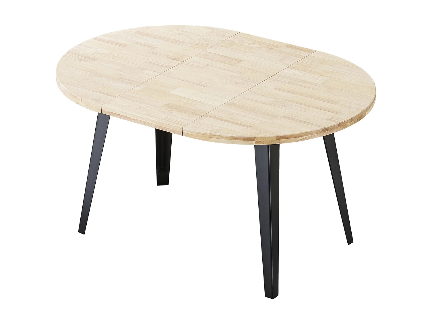 Mesa redonda extensible de 74x100-140-180x100 cm con sobre de roble y patas negras Bergi