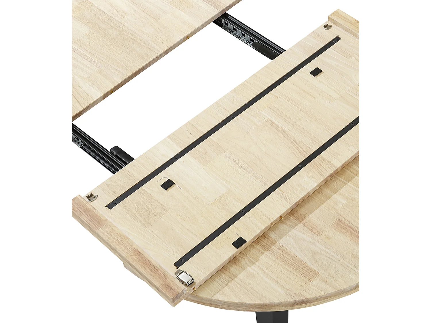 Mesa redonda extensible de 74x100-140-180x100 cm con sobre de roble y patas negras Bergi