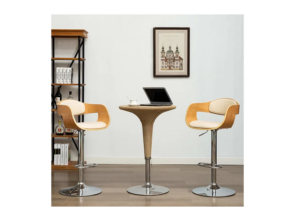 Chaises de bar lot de 2 crème bois courbé et similicuir FR523565