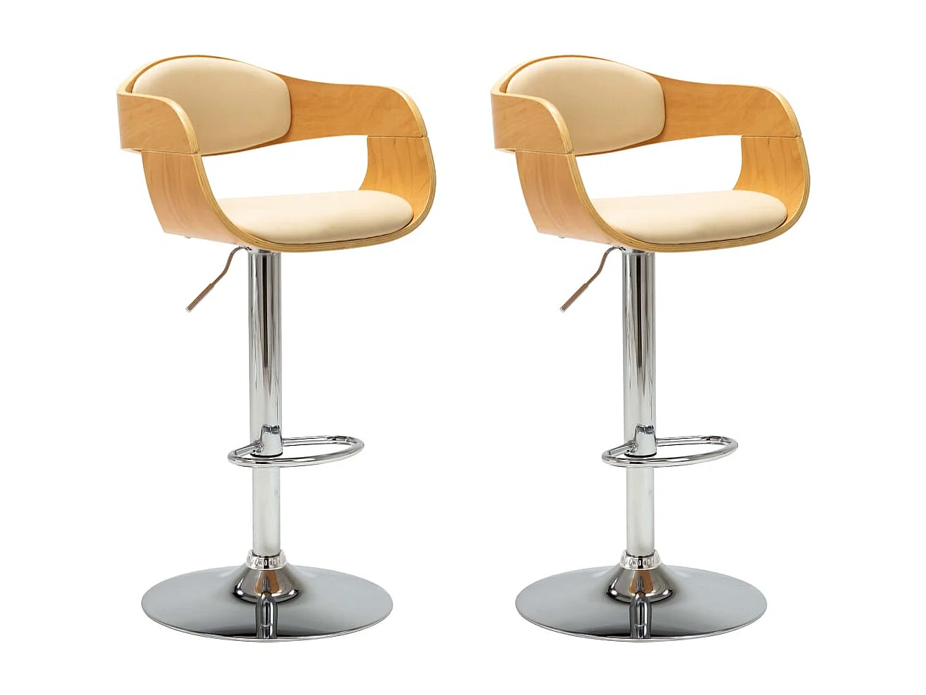 Bancos de bar 2 pcs madeira curvada e couro artificial creme PT528390