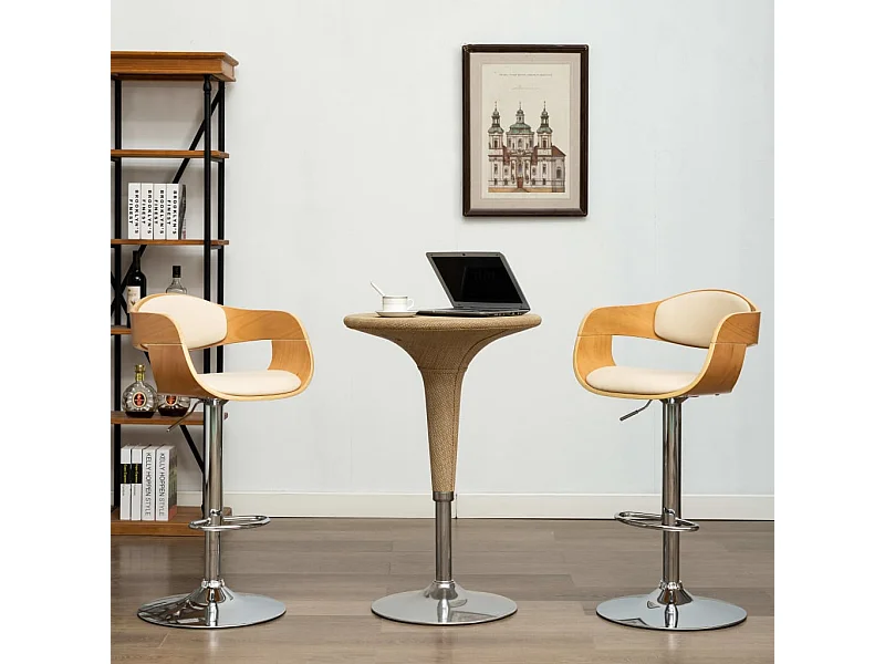 Bancos de bar 2 pcs madeira curvada e couro artificial creme PT528390