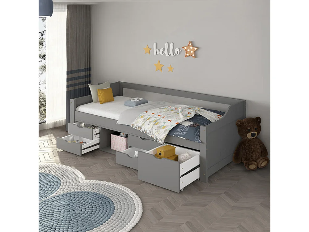 Home Deluxe - Lit d'enfant COSMOS - 90 x 200 cm, Couleur : Gris
