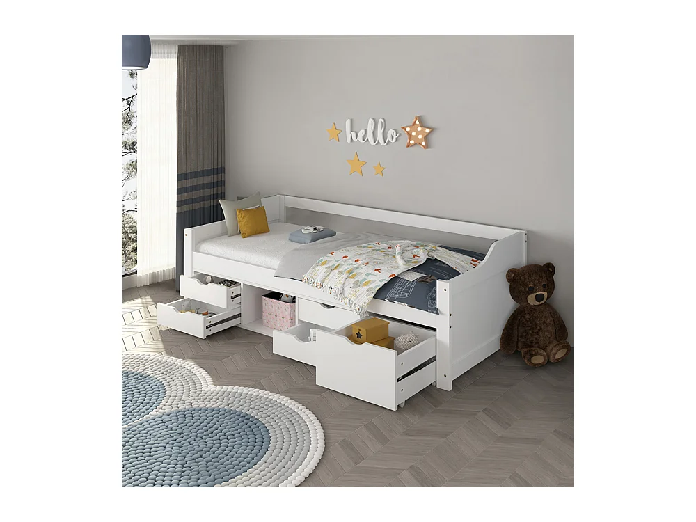 Home Deluxe Lit d'enfant COSMOS avec tiroirs et matelas - 90 x 200 cm Blanc