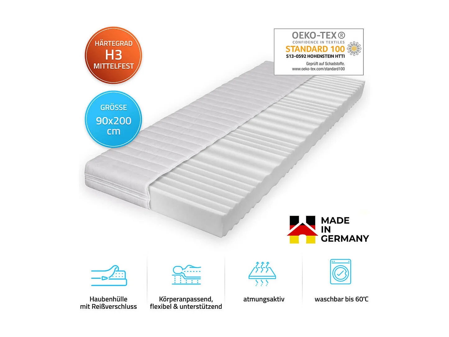 Home Deluxe Lit d'enfant COSMOS avec tiroirs et matelas - 90 x 200 cm Blanc