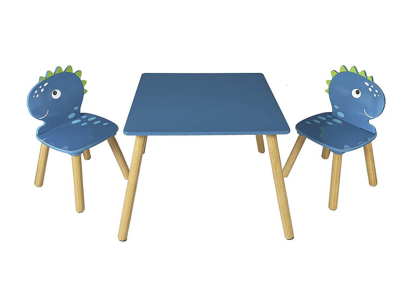 HIPPOLYTE - Ensemble Table et Chaises pour Enfants Décor Dinosaure Bleu