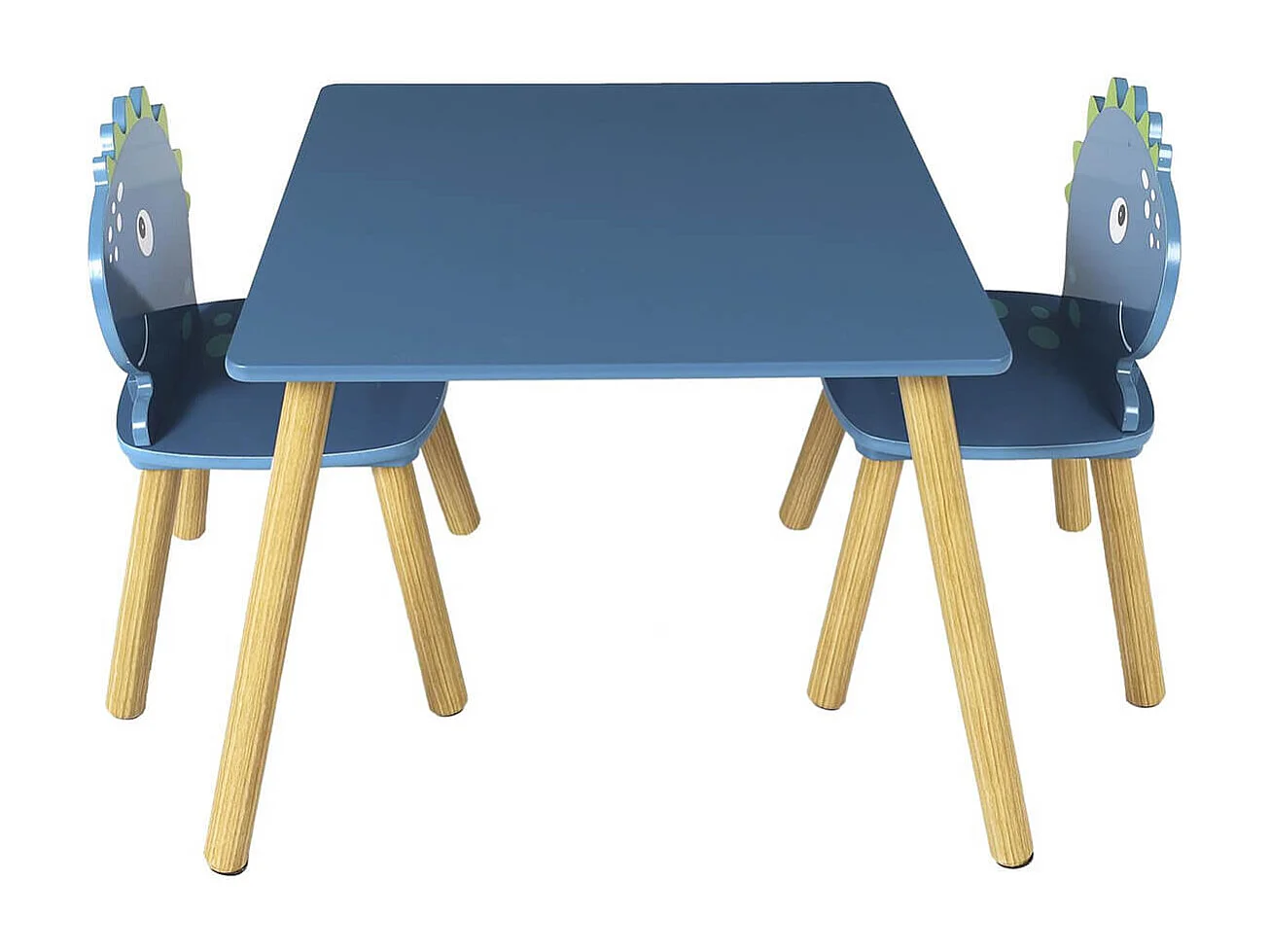HIPPOLYTE - Ensemble Table et Chaises pour Enfants Décor Dinosaure Bleu