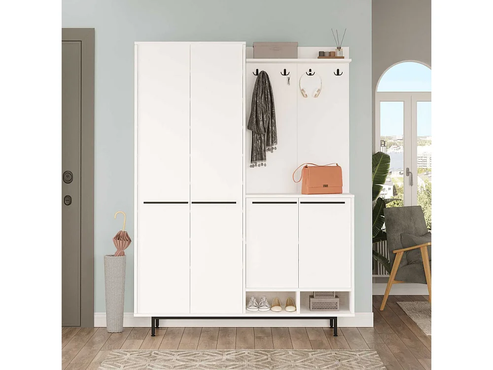 Meuble d'entrée avec placard à chaussures et patères Sylvie