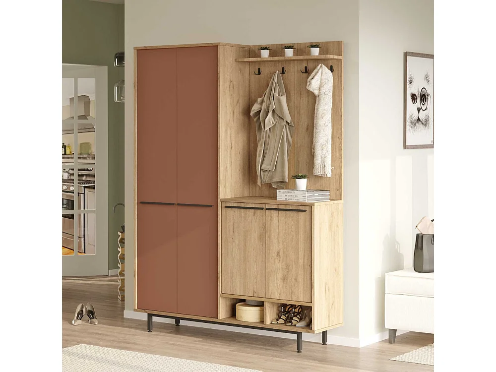 Meuble d'entrée avec placard à chaussures et patères Sylvie