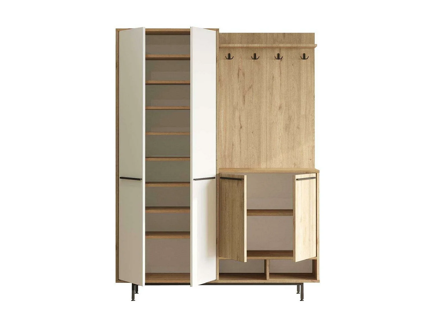 Meuble d'entrée avec placard à chaussures et patères Sylvie