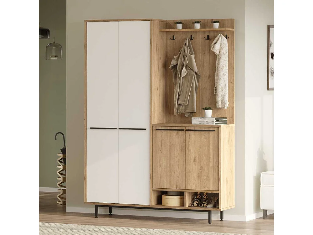 Meuble d'entrée avec placard à chaussures et patères Sylvie