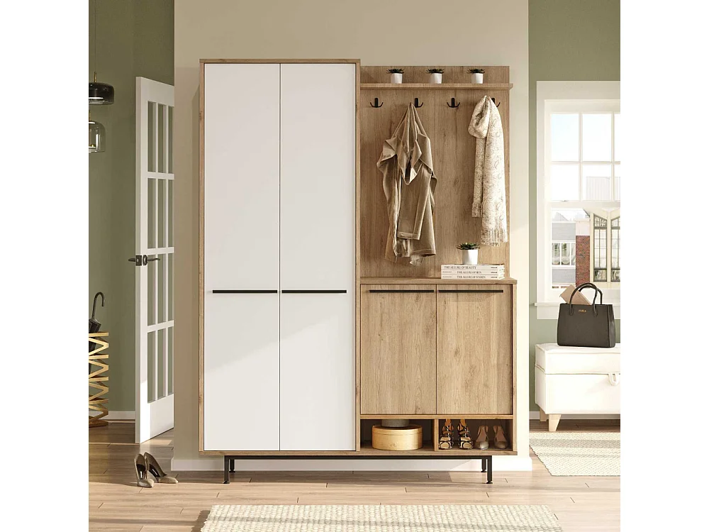 Meuble d'entrée avec placard à chaussures et patères Sylvie