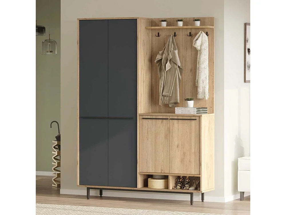 Meuble d'entrée avec placard à chaussures et patères Sylvie