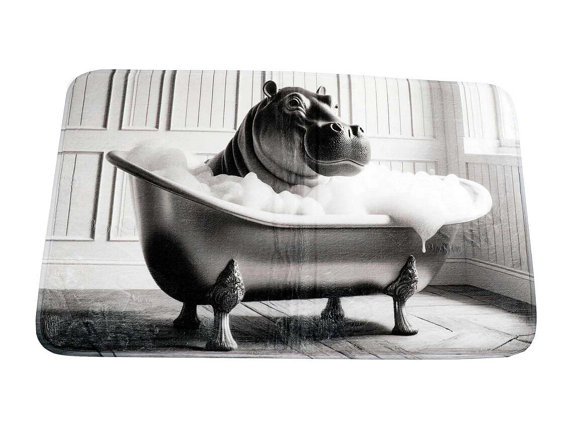 Tapis de bain en polyester Animal 45 x 75 cm Hippo