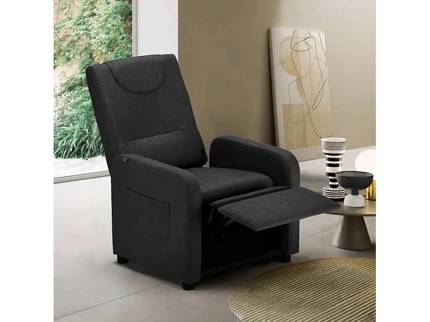 Sillón Relax con reposapiés Anna Design de tela disfruta de la máxima comodidad en casa - Negro