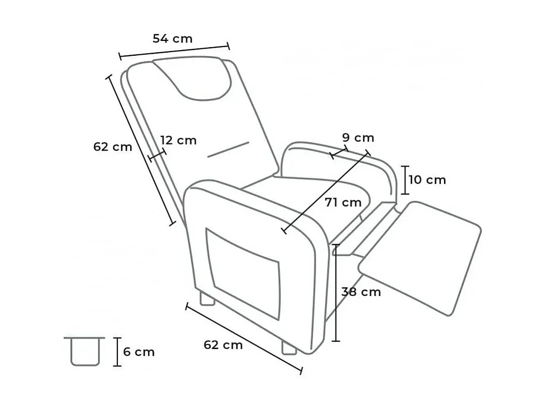 Sillón Relax con reposapiés Anna Design de tela disfruta de la máxima comodidad en casa - Negro