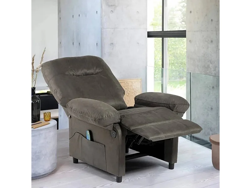 Sillón de relax reclinable con masaje, USB y reposapiés Noemi - Gris Oscuro