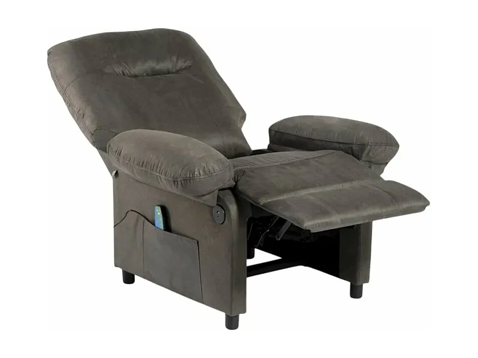 Sillón de relax reclinable con masaje, USB y reposapiés Noemi - Gris Oscuro