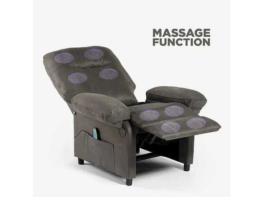 Sillón de relax reclinable con masaje, USB y reposapiés Noemi - Gris Oscuro