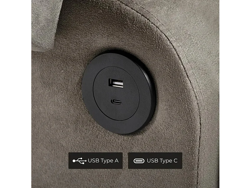 Sillón de relax reclinable con masaje, USB y reposapiés Noemi - Gris Oscuro