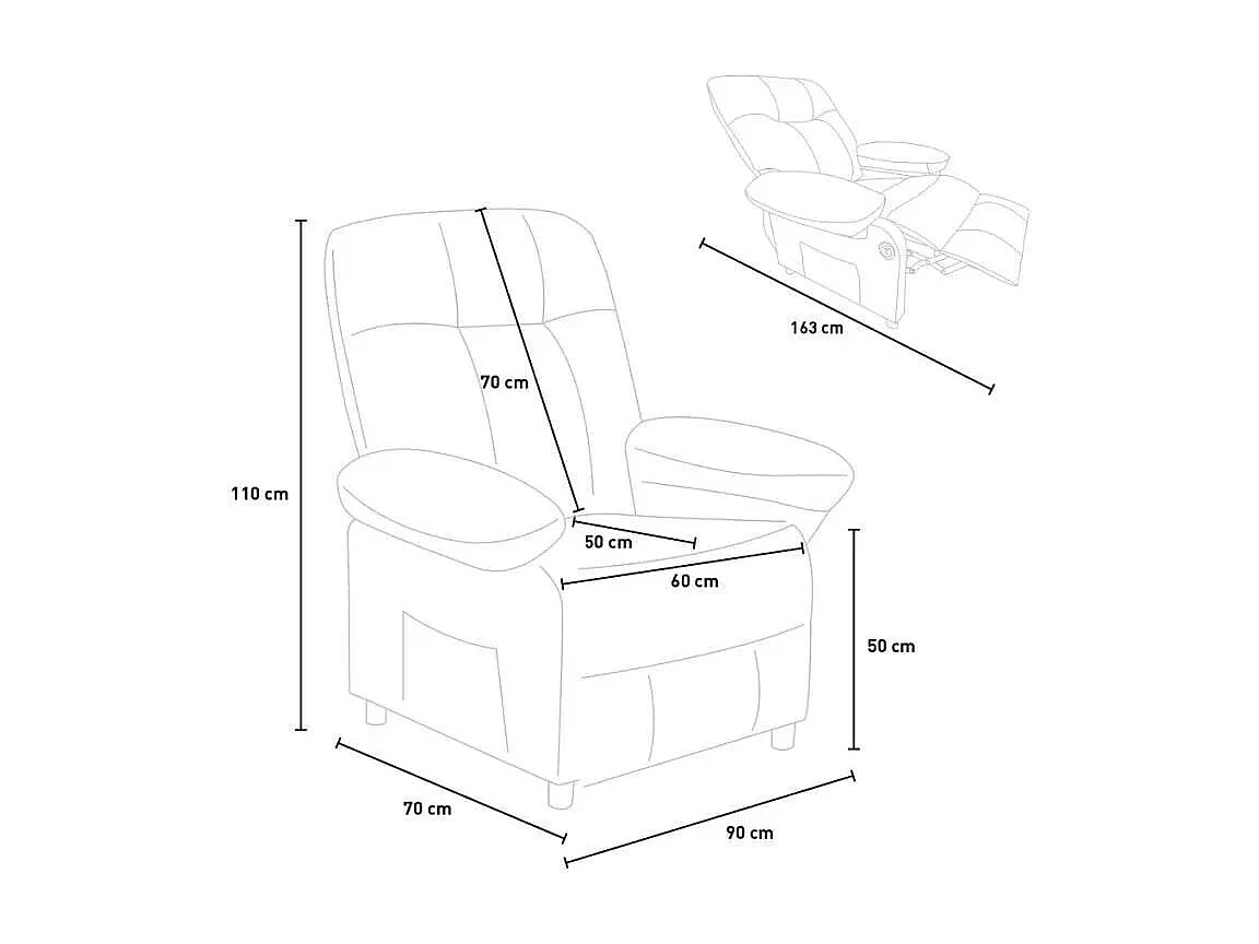 Sillón de relax reclinable con masaje, USB y reposapiés Noemi - Gris Oscuro