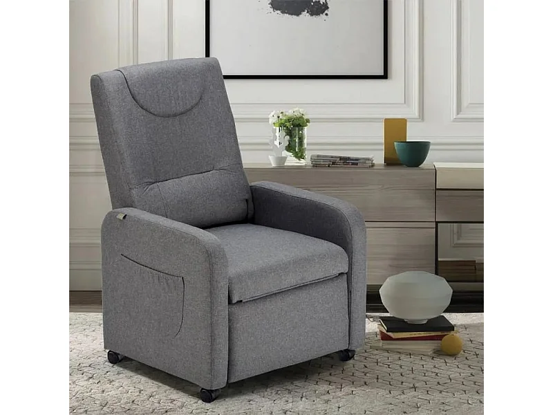 Sillón Relax reclinable de 4 ruedas con reposapiés de tela Beautiful - Gris Oscuro