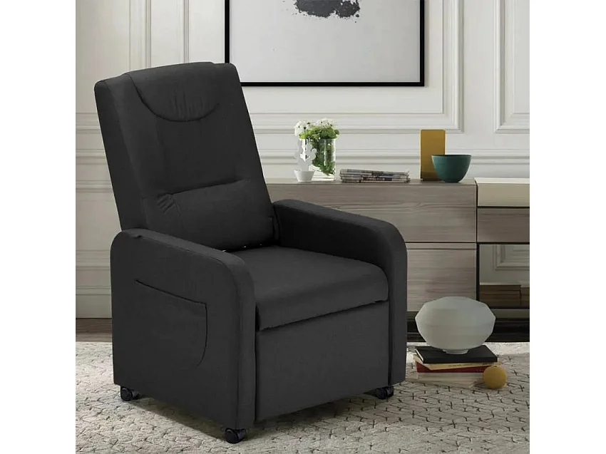 Sillón Relax reclinable de 4 ruedas con reposapiés de tela Beautiful - Negro
