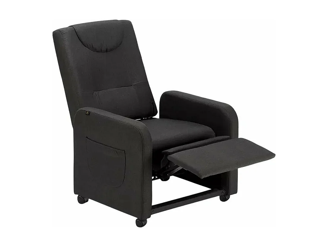 Sillón Relax reclinable de 4 ruedas con reposapiés de tela Beautiful - Negro