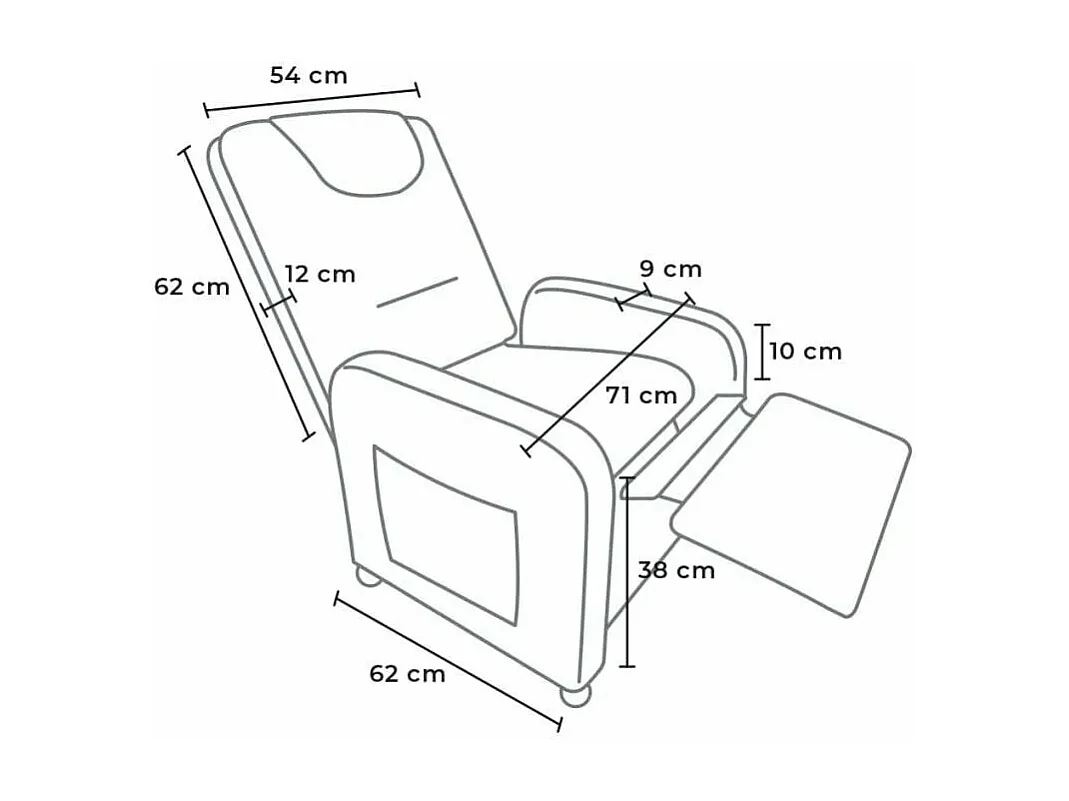 Sillón Relax reclinable de 4 ruedas con reposapiés de tela Beautiful - Negro